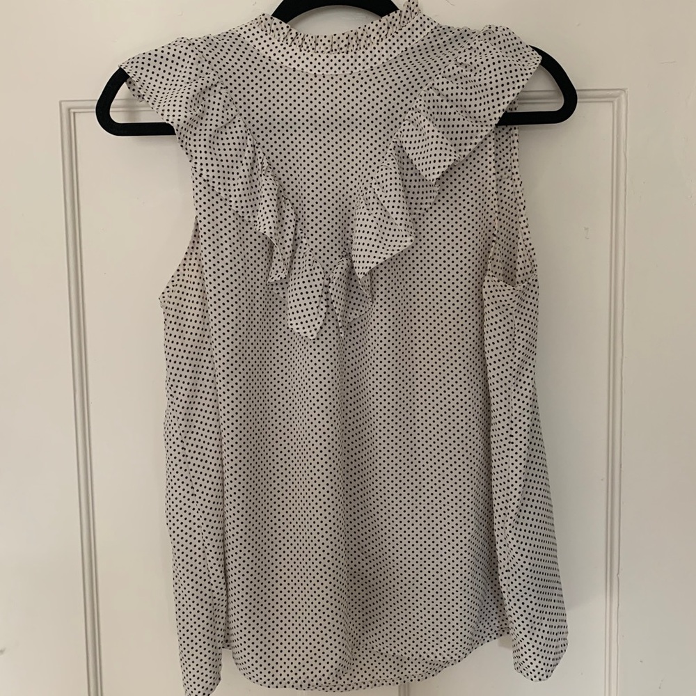 high neck ruffle front sleeveless chiffon top